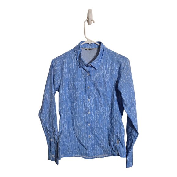 Simms Shirt Womens XS Blue Patterned Button Up Long Sleeve Polyester Fishing Top - Picture 1 of 9